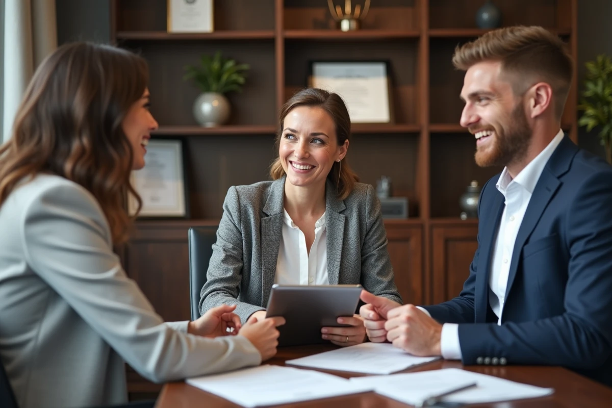 Conseillère en assurance avec couple lors d