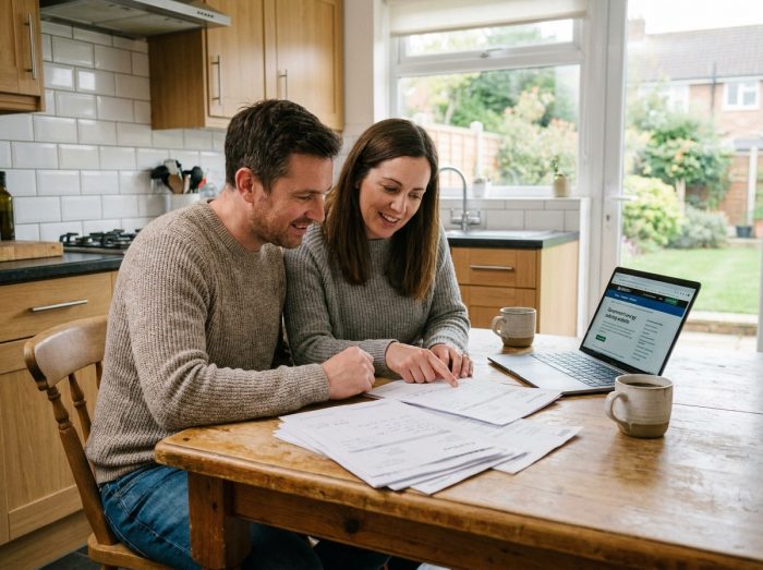 Couple étudiant les devis et aides financières pour des travaux de rénovation énergétique à domicile