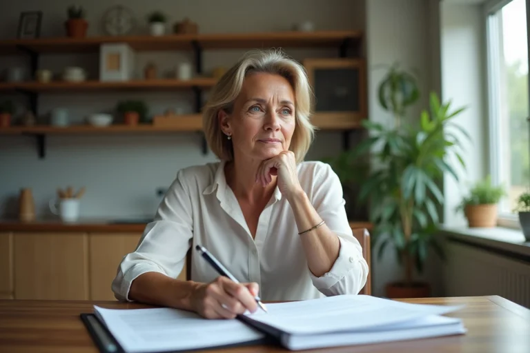 Femme d affaires concentrée sur ses documents bancaires