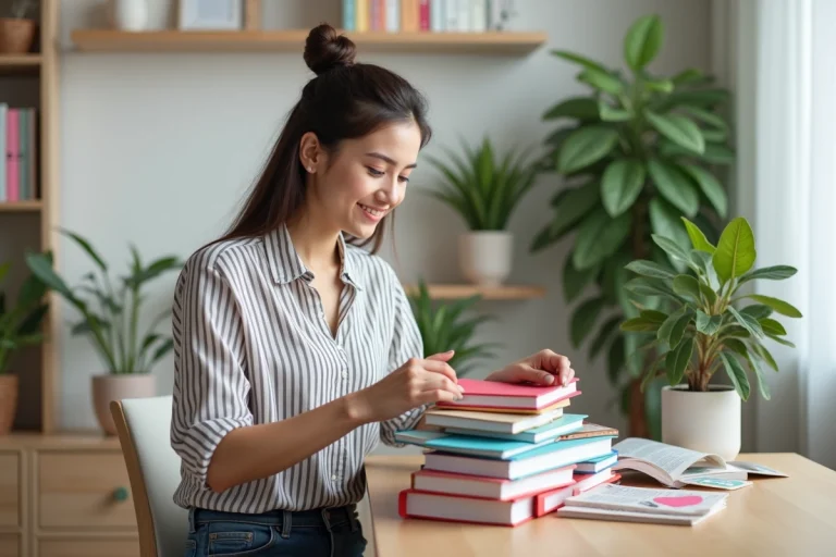 Jeune femme organisée dans son bureau créatif