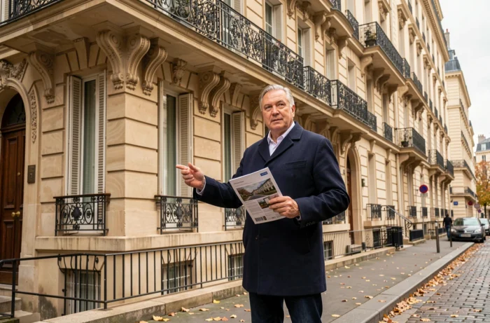 Investisseur immobilier évaluant un immeuble haussmannien pour protéger son patrimoine